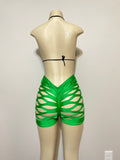 Kelly Green Custom Made Two Piece Exotic Dancewear for Strippers String Bikini Shorts Dance Costume for Gogo Dancer