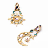 Women Rhinestone Earrings. Sun Crescent Moon Star Charm Asymmetric Earrings Jewelry Earrings Women Vintage Asymmetric