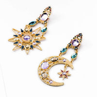 Women Rhinestone Earrings. Sun Crescent Moon Star Charm Asymmetric Earrings Jewelry Earrings Women Vintage Asymmetric
