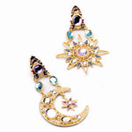 Women Rhinestone Earrings. Sun Crescent Moon Star Charm Asymmetric Earrings Jewelry Earrings Women Vintage Asymmetric
