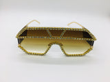 Gold Brown Gradient Rhinestone Sunglasses, Fashion Sunshades, Women Sunglasses, Unisex frames, Oversized Lenses, Trendy Sunnies,