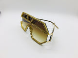 Rhinestone Sunglasses, Fashion Sunshades, Women Sunglasses, Unisex frames, Brown Gold Gradient Oversized Lenses.