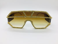 Gold Brown Gradient Rhinestone Sunglasses, Fashion Sunshades, Women Sunglasses, Unisex frames, Oversized Lenses, Trendy Sunnies,