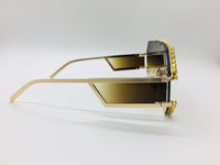 Gold Brown Gradient Rhinestone Sunglasses, Fashion Sunshades, Women Sunglasses, Unisex frames, Oversized Lenses, Trendy Sunnies,