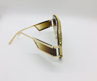 Rhinestone Sunglasses, Fashion Sunshades, Women Sunglasses, Unisex frames, Brown Gold Gradient Oversized Lenses.