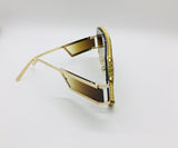 Rhinestone Sunglasses, Fashion Sunshades, Women Sunglasses, Unisex frames, Brown Gold Gradient Oversized Lenses.