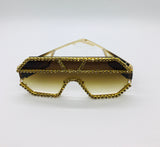Rhinestone Sunglasses, Fashion Sunshades, Women Sunglasses, Unisex frames, Brown Gold Gradient Oversized Lenses.