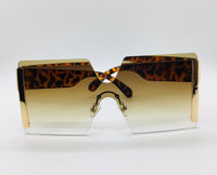 Gradient Square Rimless Sunglasses, Fashion Shades, Luxury Frames Eyewear, Brown Cheetah