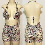 Black Multicolored Custom Made Two Piece Exotic Dancewear for Strippers String Bikini Shorts Dance Costume for Gogo Dancer