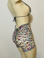 Black Multicolored Custom Made Two Piece Exotic Dancewear for Strippers String Bikini Shorts Dance Costume for Gogo Dancer