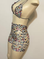 Black Multicolored Custom Made Two Piece Exotic Dancewear for Strippers String Bikini Shorts Dance Costume for Gogo Dancer
