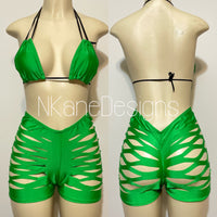 Kelly Green Custom Made Two Piece Exotic Dancewear for Strippers String Bikini Shorts Dance Costume for Gogo Dancer