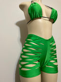 Kelly Green Custom Made Two Piece Exotic Dancewear for Strippers String Bikini Shorts Dance Costume for Gogo Dancer