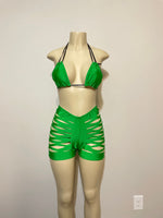 Kelly Green Custom Made Two Piece Exotic Dancewear for Strippers String Bikini Shorts Dance Costume for Gogo Dancer