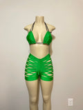 Kelly Green Custom Made Two Piece Exotic Dancewear for Strippers String Bikini Shorts Dance Costume for Gogo Dancer