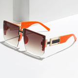 Orange trim Rimless Oversized Gradient Sunglasses Women Men Fashion Vintage Square Sun Glasses Shades Luxury Sunshades UV400